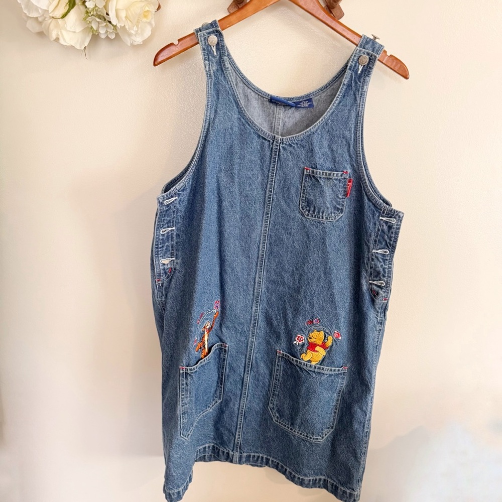 Vintage Denim Winnie the Pooh Embroidered Midi Dress